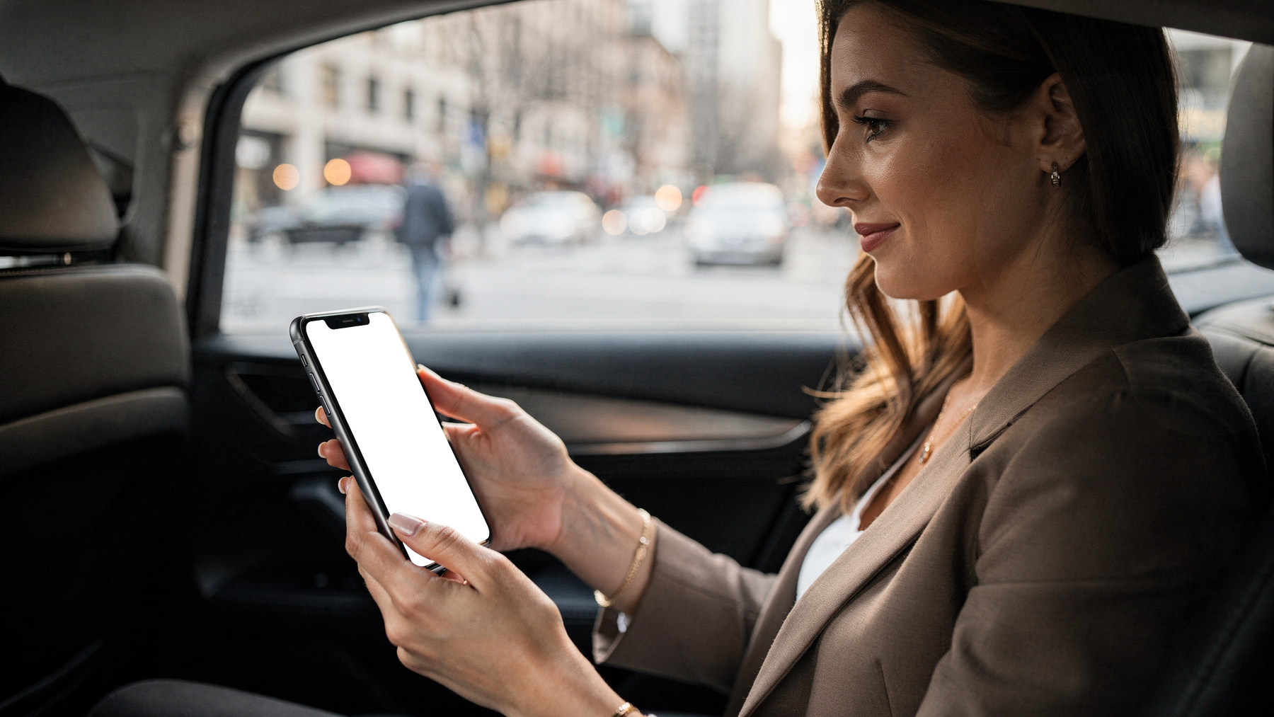 People Uber Woman Backseat iPhone Mockup | Instant PNG Download | Transparent Screen | Commercial Use | MockupBulk