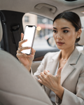 iPhone Mockup | People Uber Woman Backseat | Transparent Screen PNG Download | Commercial Licence | bulkmockup