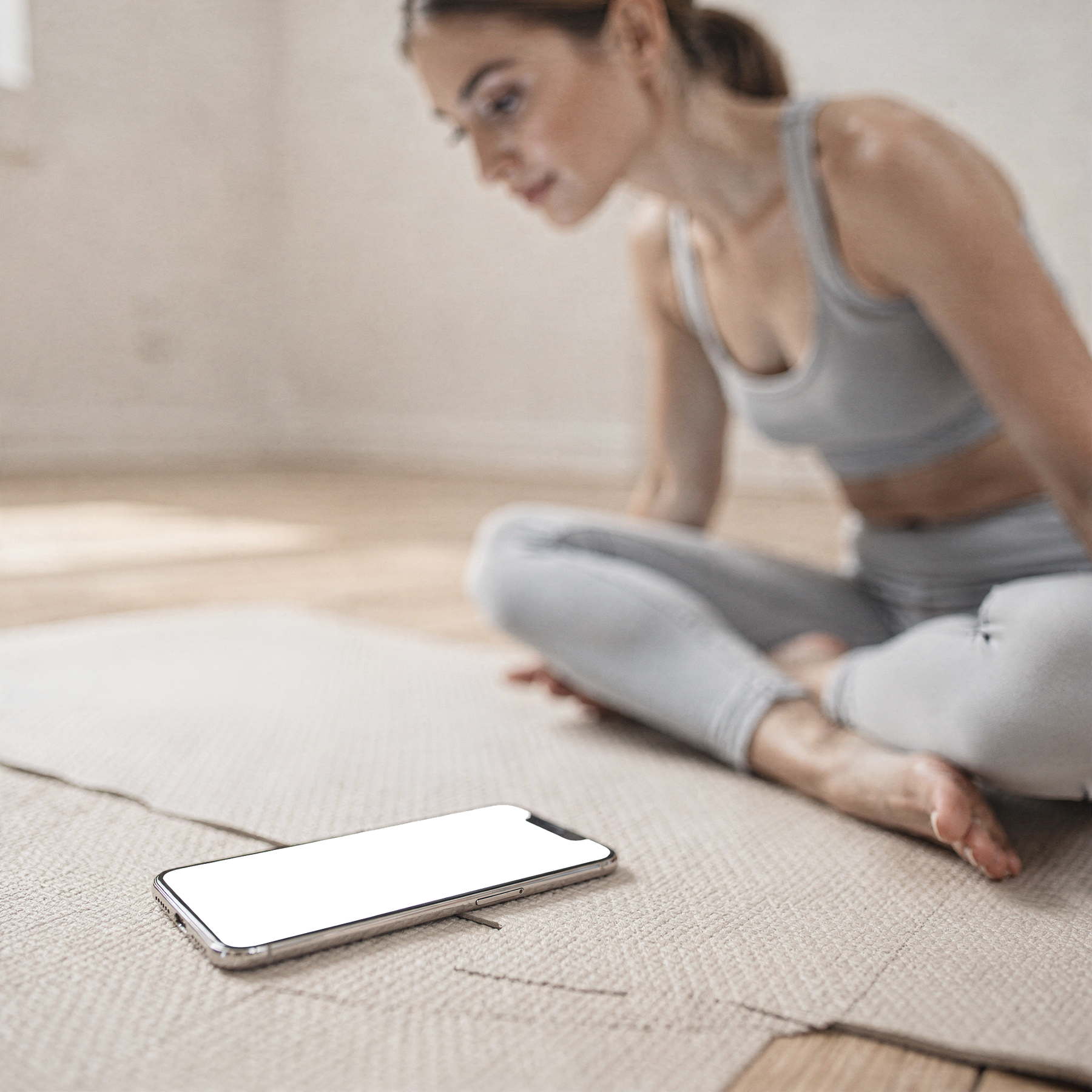 iPhone Mockup — People Yoga Woman Mat — Device Screen PNG | bulkmockup Template | For Portfolio & Showcase | MockupBulk